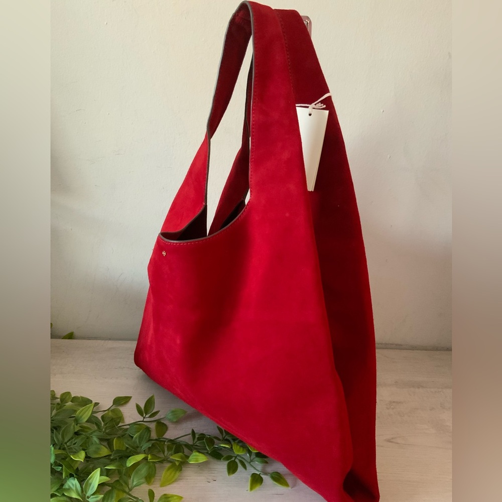 NWT TORY BURCH SUEDE SLOUCH SHOULDER BAG COFFEEBERRY RED - Picture 4 of 8